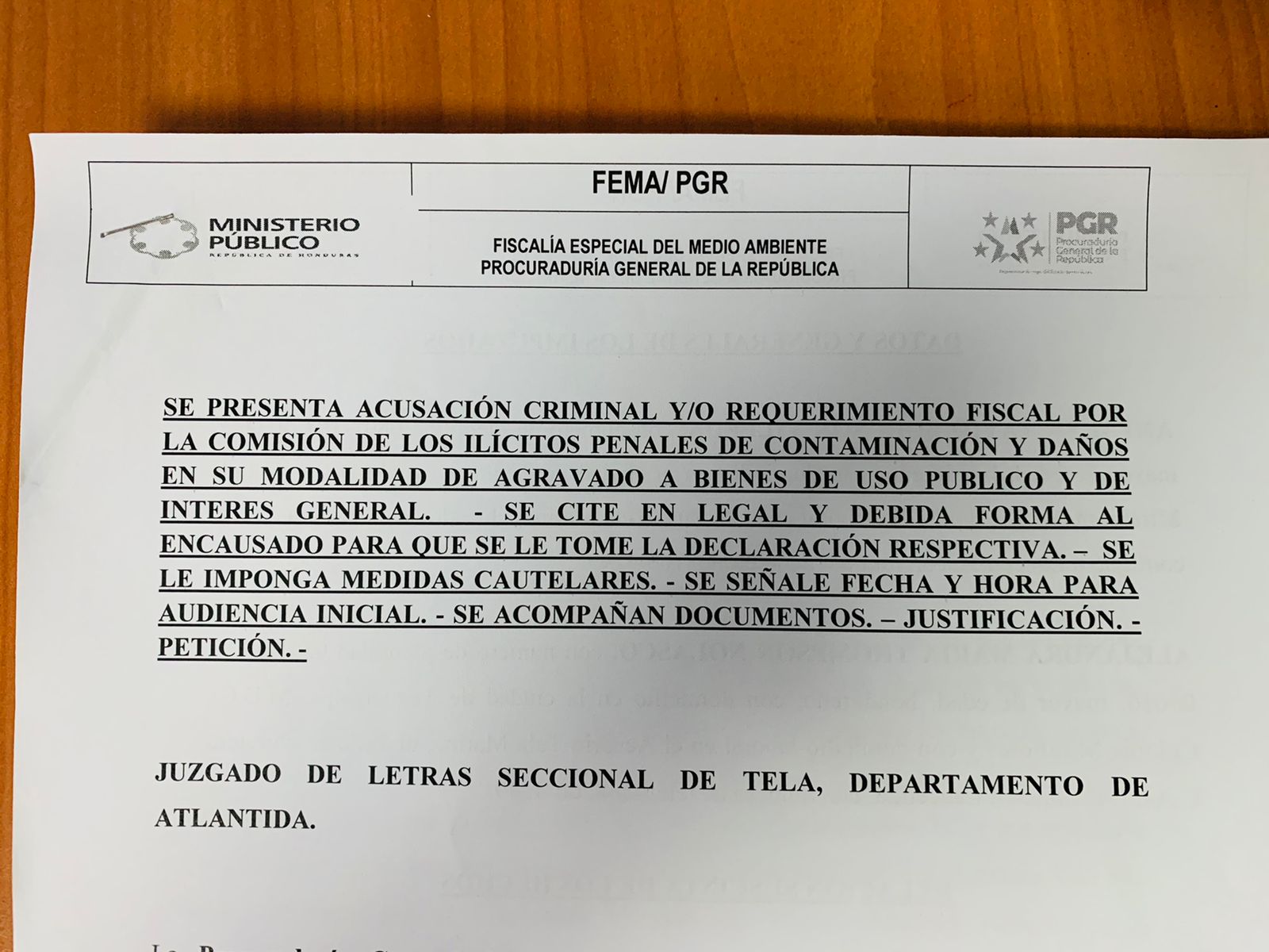 Fiscalía del Ambiente presenta requerimiento fiscal contra propietarios