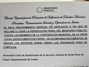 Ministerio Público presenta antejuicio contra alcalde y regidores de La Unión, Copán por incitar a la discriminación